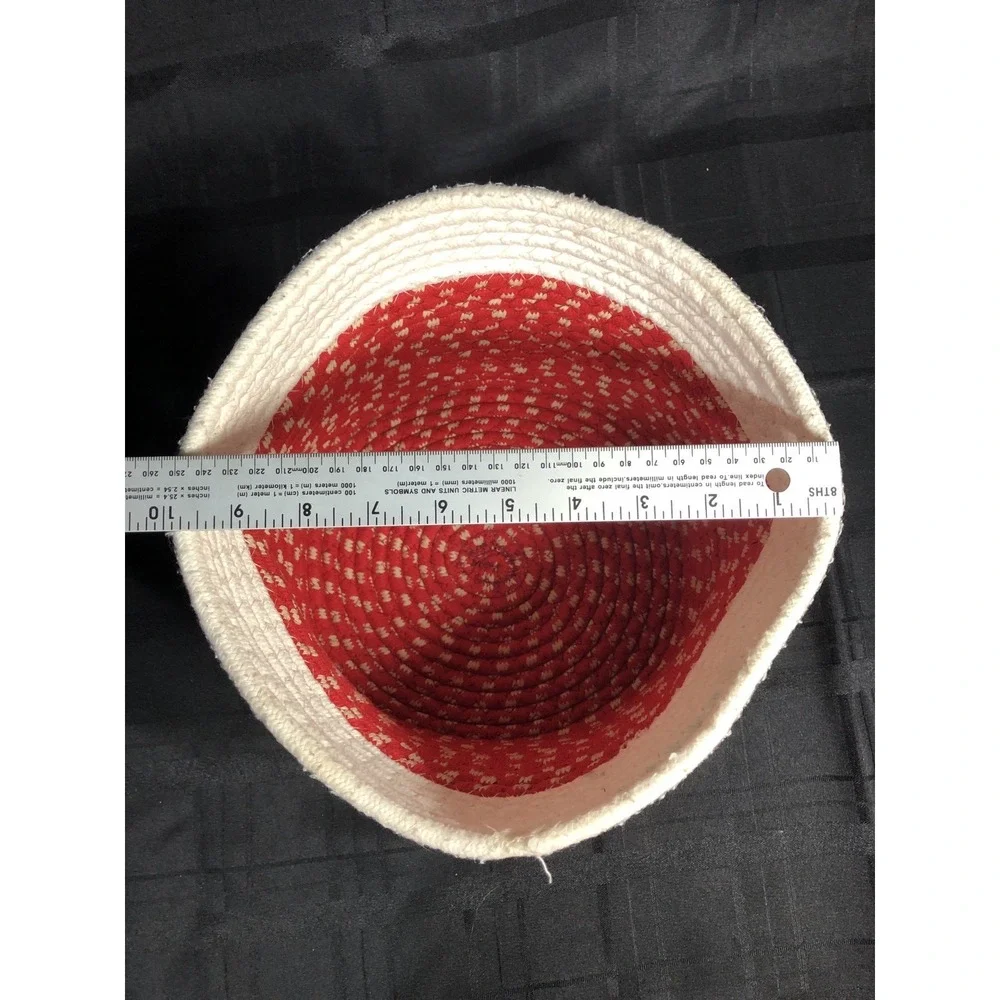 Christmas Basket - Woven Fabric in Red and White